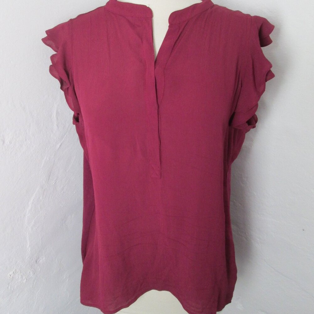 Vintage Anthropologie Porridge Top Womens S Merlot Red Ruffled Cap Sleeve
